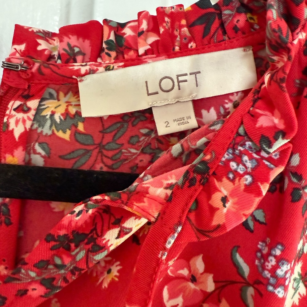 LOFT Red Floral Ruffle Dress - Picture 3 of 3